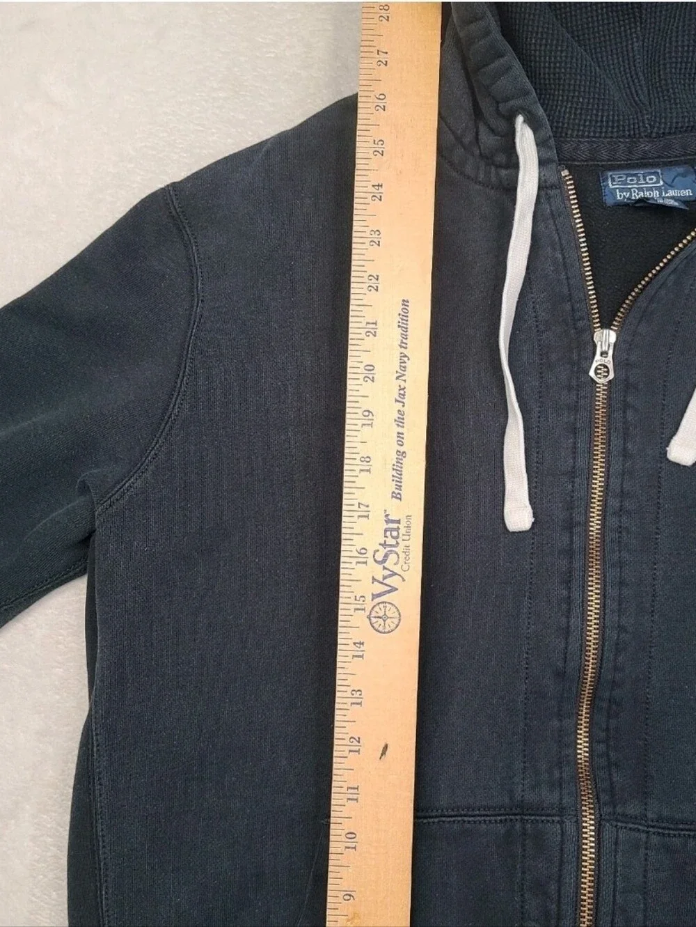 Vintage Polo Ralph Lauren Hoodie Mens 2XL Black Heavy Full Zip Thermal Fade Y2K